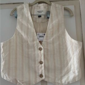 American Eagle Beige and Cream Striped Button-Front Vest